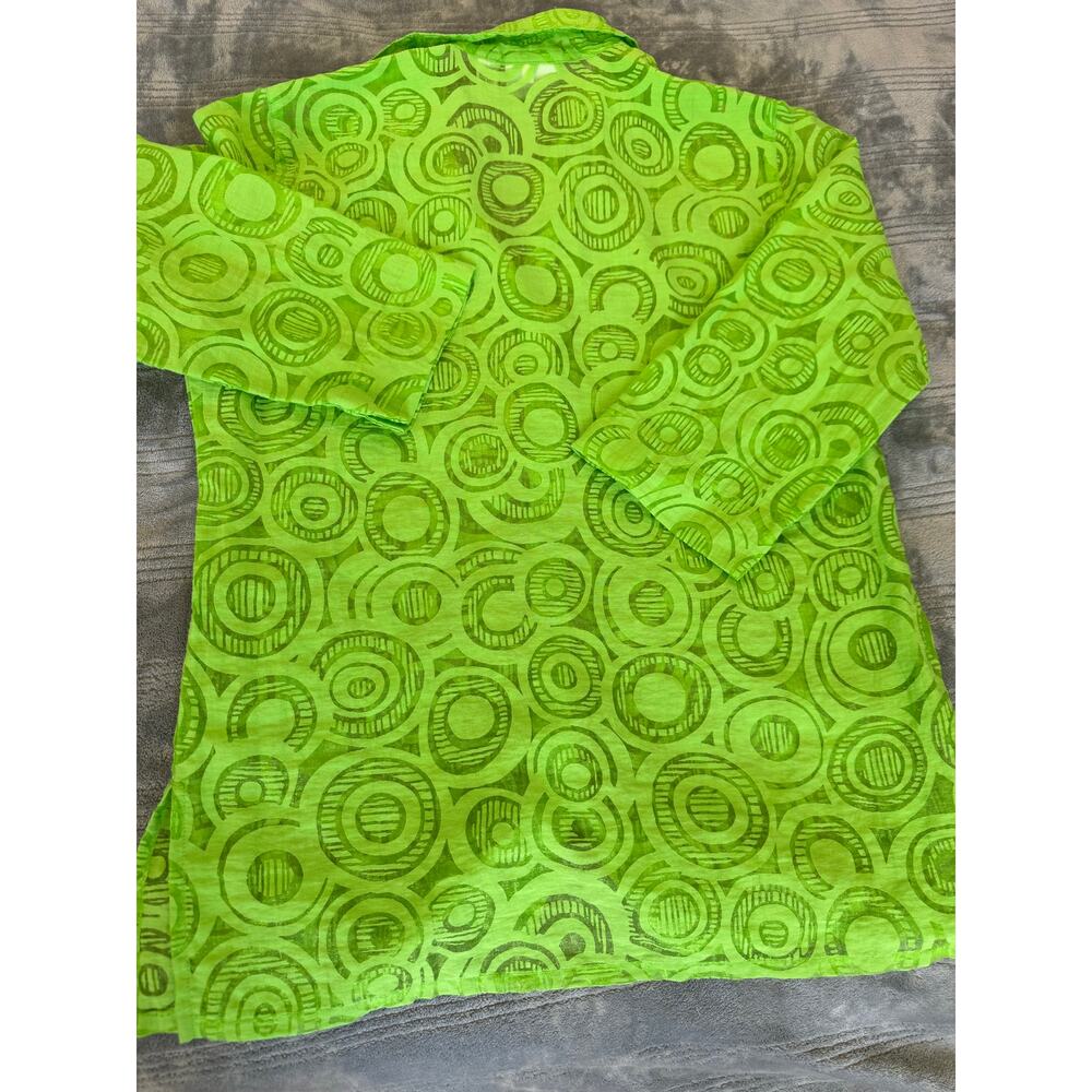 Vintage 90's Chico's Design Green Sheer 3/4 Sleeve Button Down Blouse Medium - Picture 8 of 12